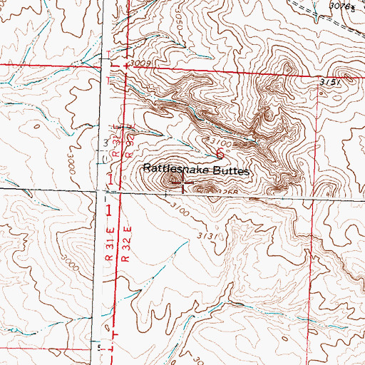 Topographic Map of Rattlesnake Buttes, MT