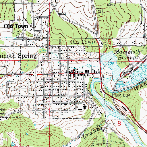 Topographic Map of Mammoth Spring, AR