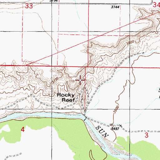 Topographic Map of Rocky Reef, MT