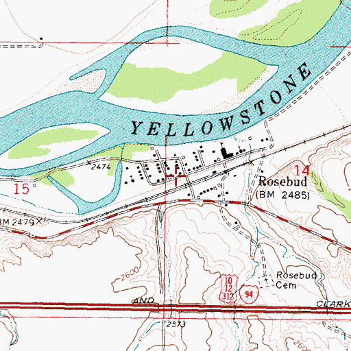 Topographic Map of Rosebud, MT