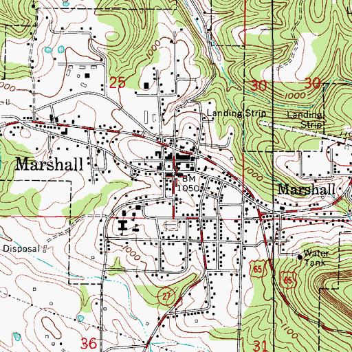 Topographic Map of Marshall, AR