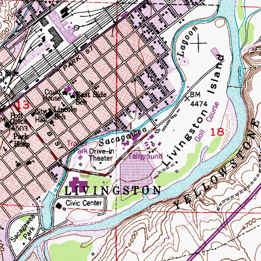 Topographic Map of Sacagawea Lagoon, MT