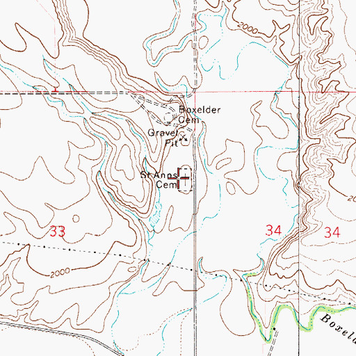 Topographic Map of Saint Ann's Cemetery, MT