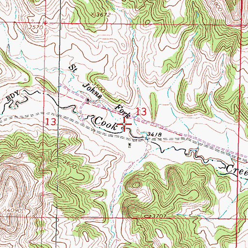 Topographic Map of Saint Johns Fork, MT