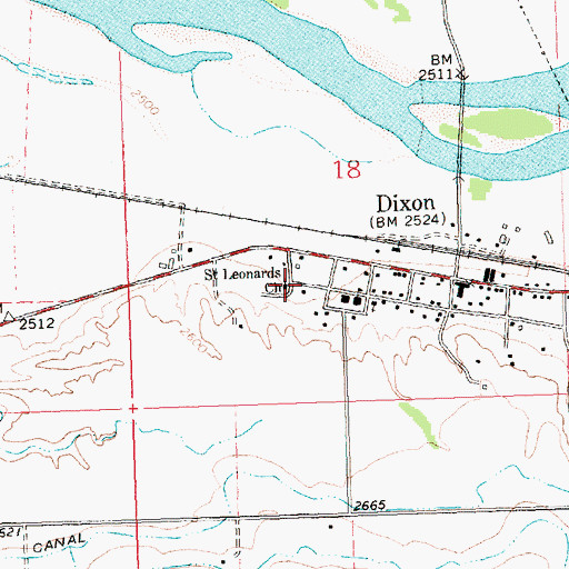 Topographic Map of Saint Leonards Church, MT