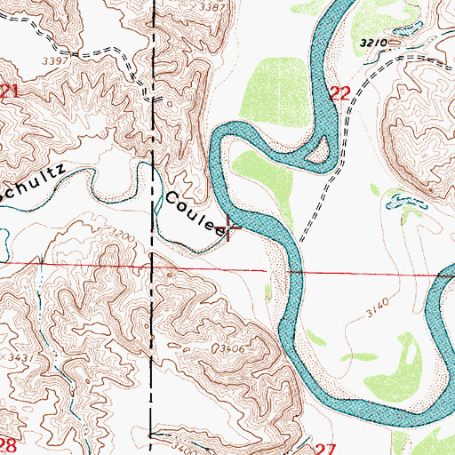 Topographic Map of Schultz Coulee, MT