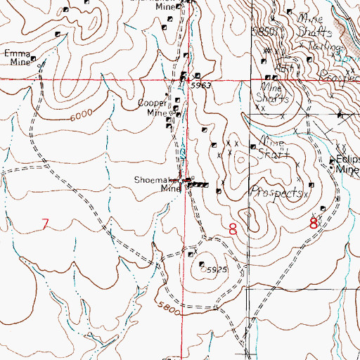 Topographic Map of Shoemaker Mine, MT