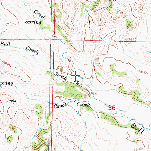 Topographic Map of South Fork Bull Creek, MT