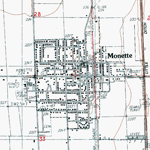 Topographic Map of Monette, AR