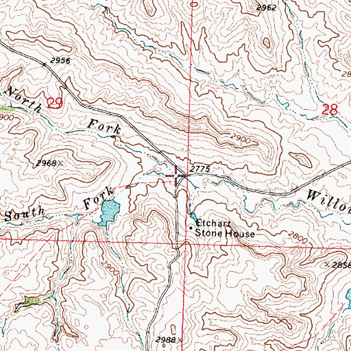 Topographic Map of South Fork Willow Creek, MT