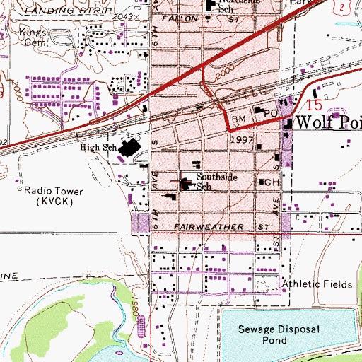 Topographic Map of Southside School, MT
