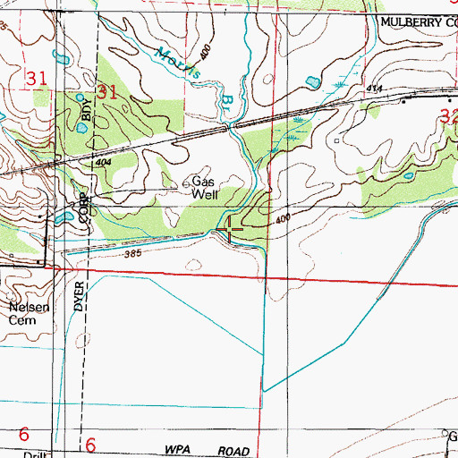 Topographic Map of Morris Branch, AR