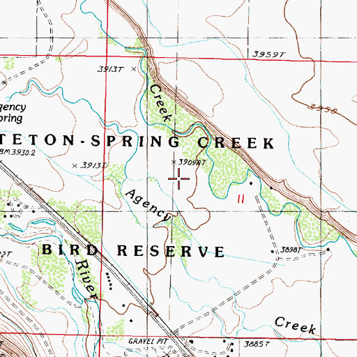 Topographic Map of Teton-Spring Creek Bird Reserve, MT
