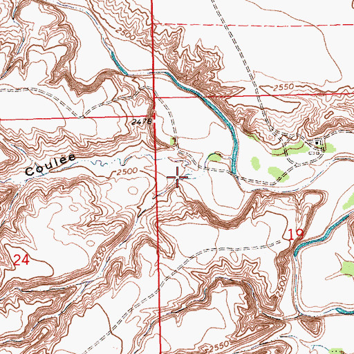 Topographic Map of Thibadeau Coulee, MT