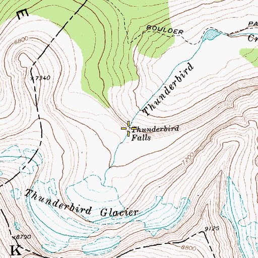 Topographic Map of Thunderbird Falls, MT