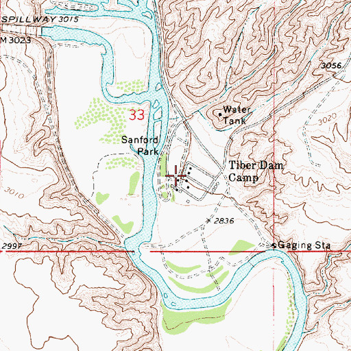 Topographic Map of Tiber Dam Camp, MT