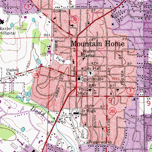 Topographic Map of Mountain Home, AR