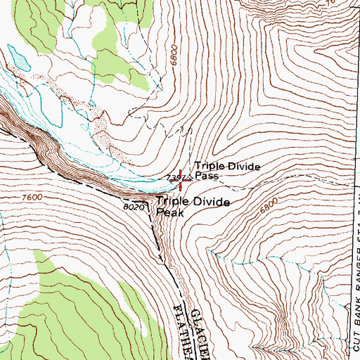 Topographic Map of Triple Divide Pass, MT