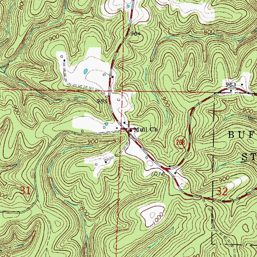 Topographic Map of Mull Church of Christ, AR