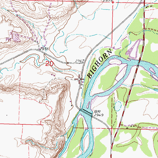 Topographic Map of Two Leggins Creek, MT