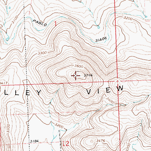 Topographic Map of Valley View Hills, MT
