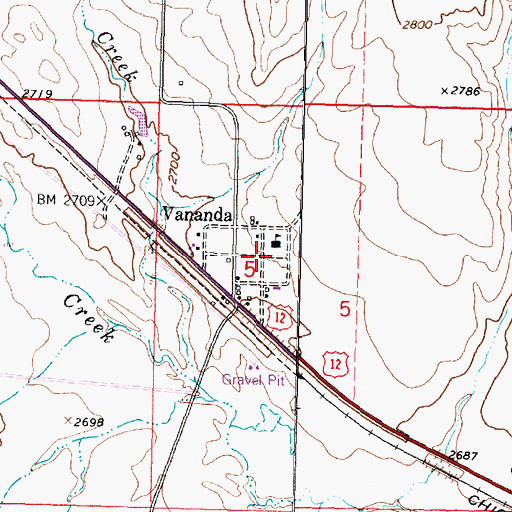 Topographic Map of Vananda, MT
