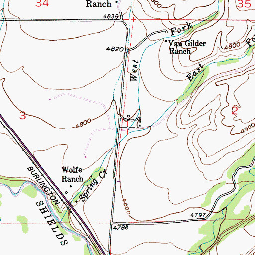 Topographic Map of West Fork Spring Creek, MT