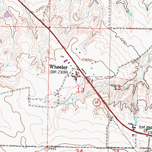 Topographic Map of Wheeler, MT