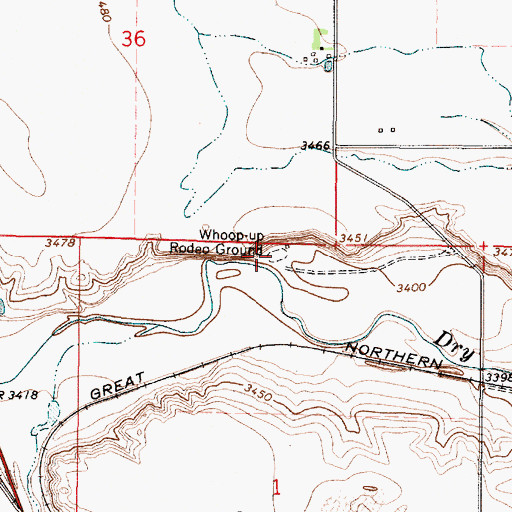 Topographic Map of Whoop-up Rodeo Ground, MT