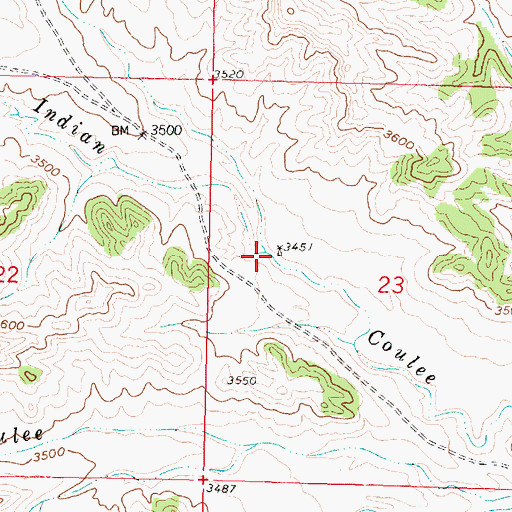 Topographic Map of Williams Prong Indian Coulee, MT