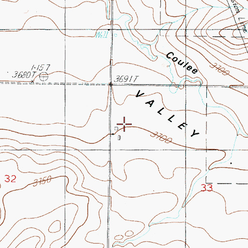 Topographic Map of Winginaw Valley, MT