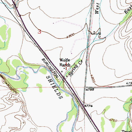 Topographic Map of Wolfe Ranch, MT