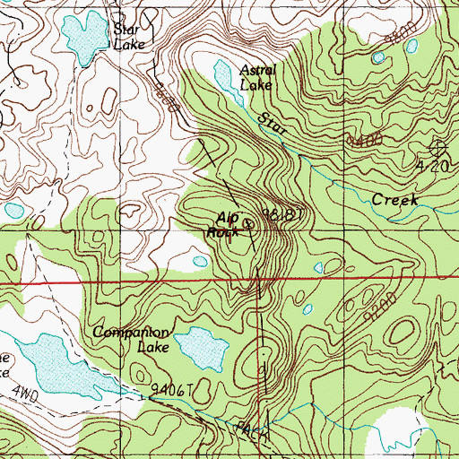 Topographic Map of Alp Rock, MT
