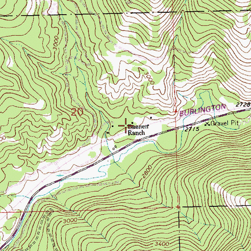 Topographic Map of Baenen Ranch, MT