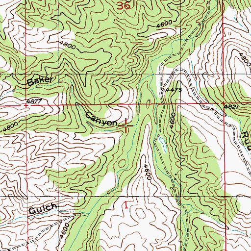 Topographic Map of Baker Canyon, MT