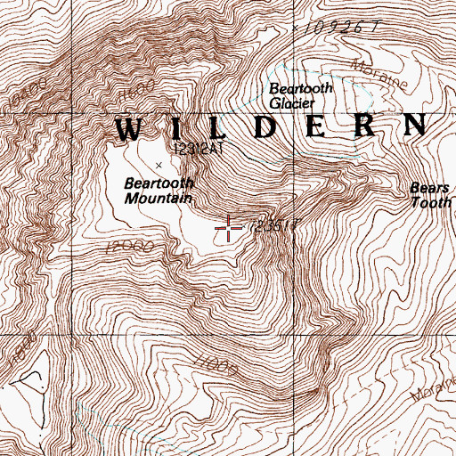 Topographic Map of Beartooth Mountain, MT