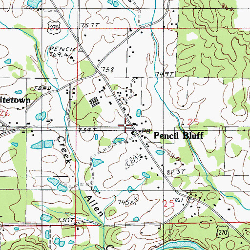 Topographic Map of Pencil Bluff, AR