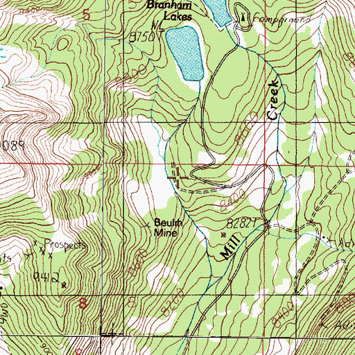 Topographic Map of Beulrh Mine Camp, MT