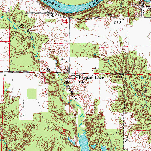 Topographic Map of Peppers Lake Church, AR