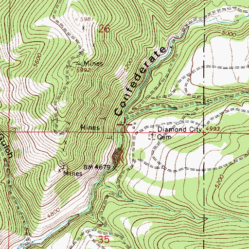 Topographic Map of Boulder Creek, MT