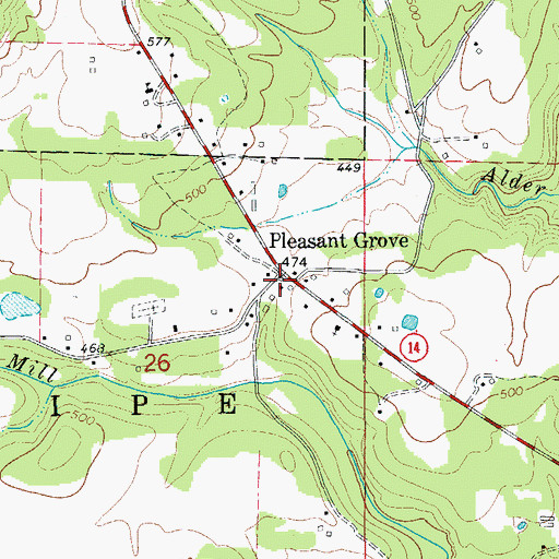 Topographic Map of Pleasant Grove, AR