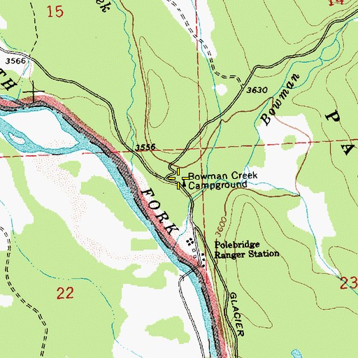 Topographic Map of Bowman Creek Campground, MT