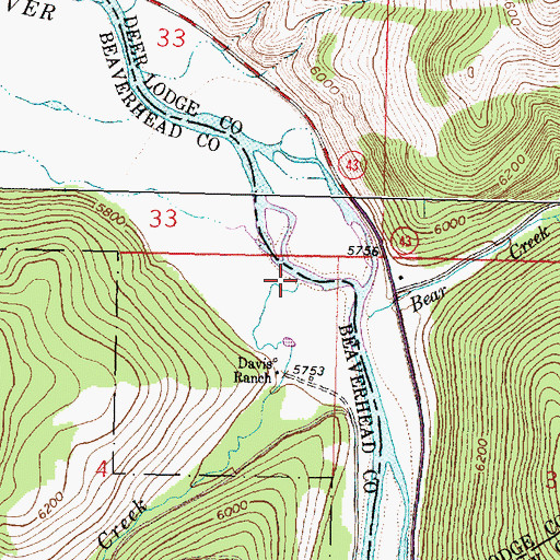 Topographic Map of Bryant Creek, MT