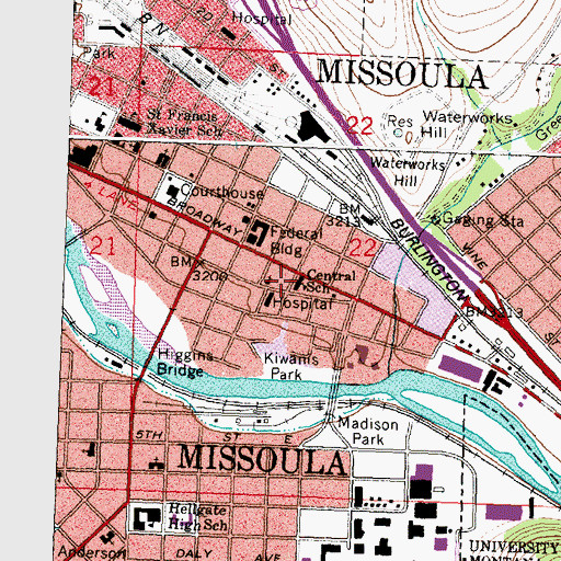Topographic Map of Central School (historical), MT