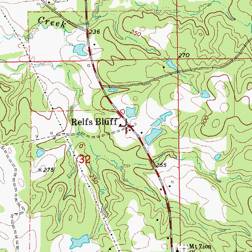 Topographic Map of Relfs Bluff, AR