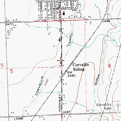 Topographic Map of Corvallis Canal, MT