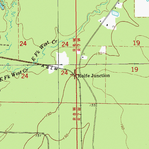 Topographic Map of Rolfe Junction, AR