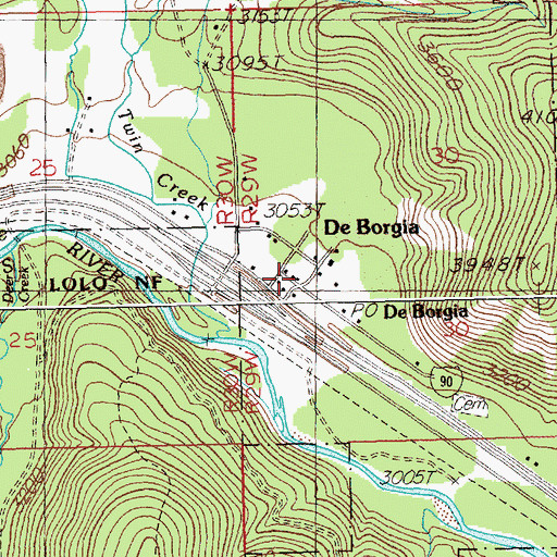 Topographic Map of De Borgia, MT