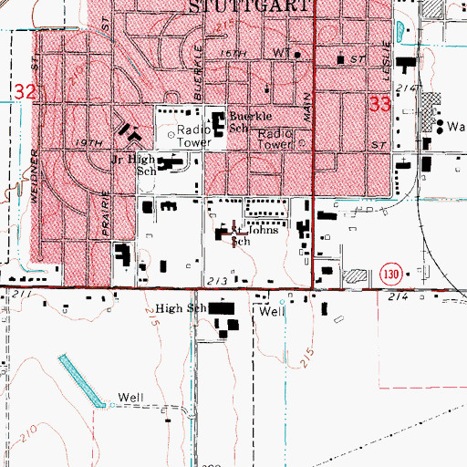 Topographic Map of Saint Johns School, AR