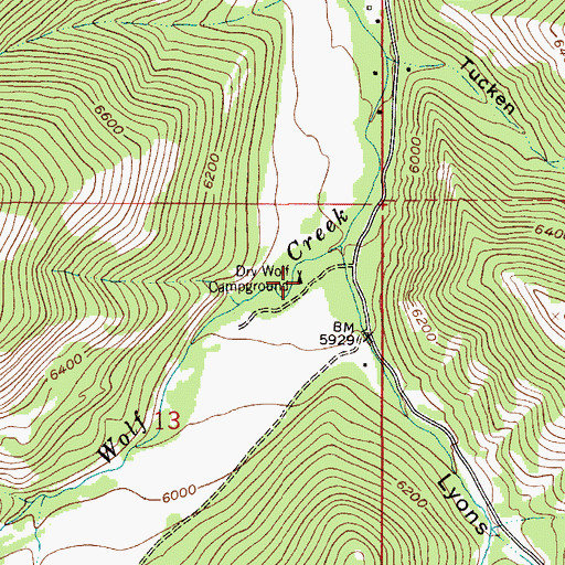 Topographic Map of Dry Wolf Campground, MT